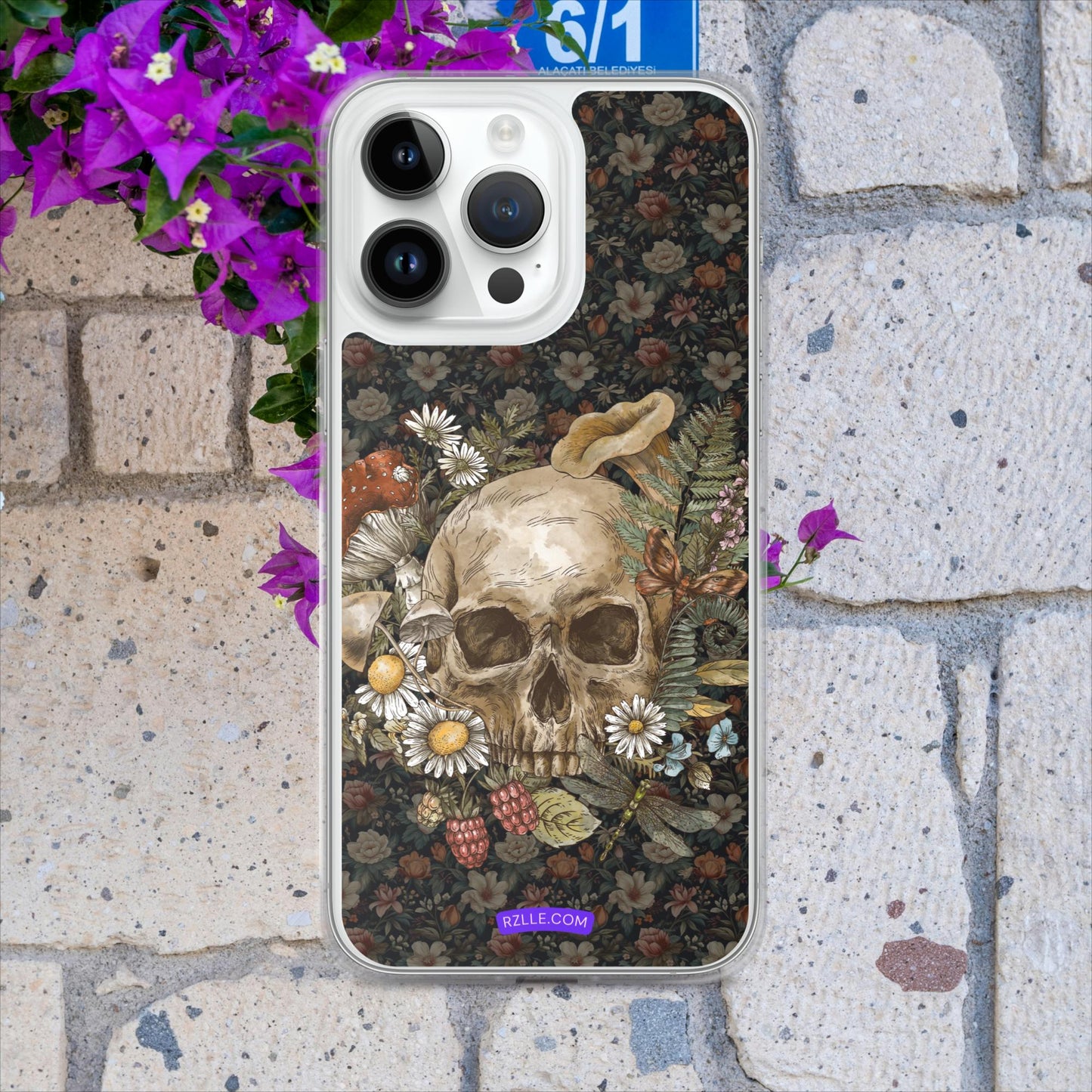 Gothic Skull & Flowers Clear Case for iPhone®