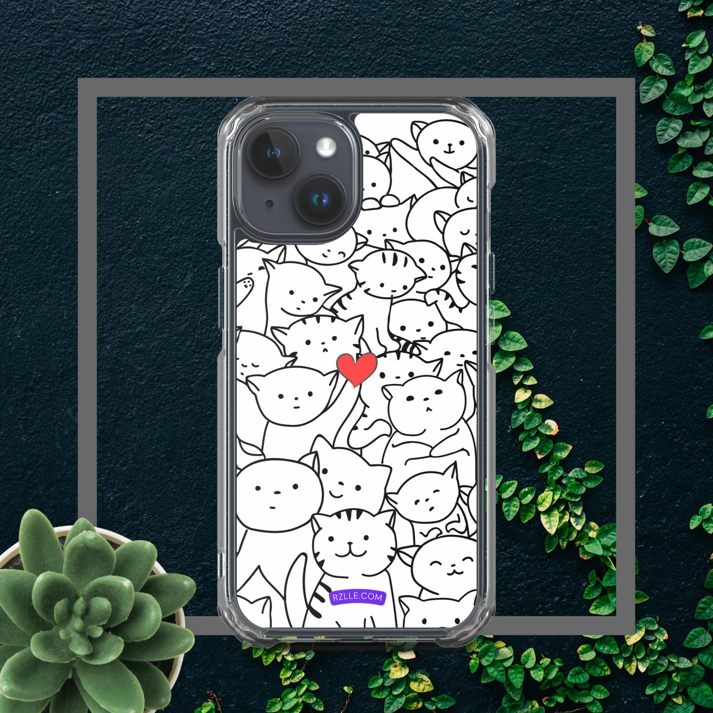 Doodle Cats & Heart Clear Phone Case for iPhone®