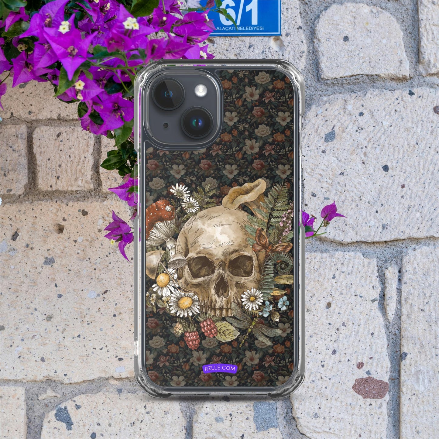 Gothic Skull & Flowers Clear Case for iPhone®