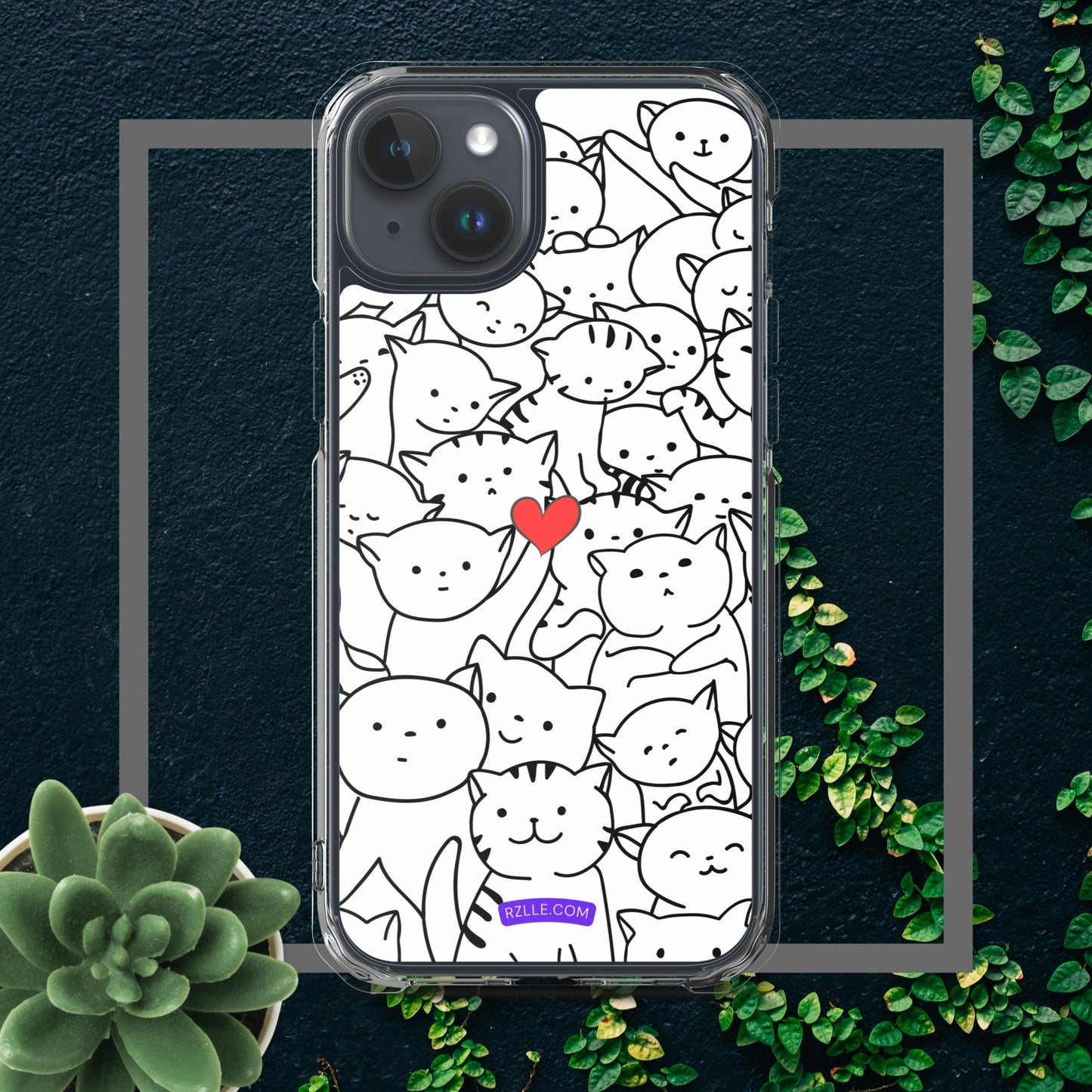 Doodle Cats & Heart Clear Phone Case for iPhone®