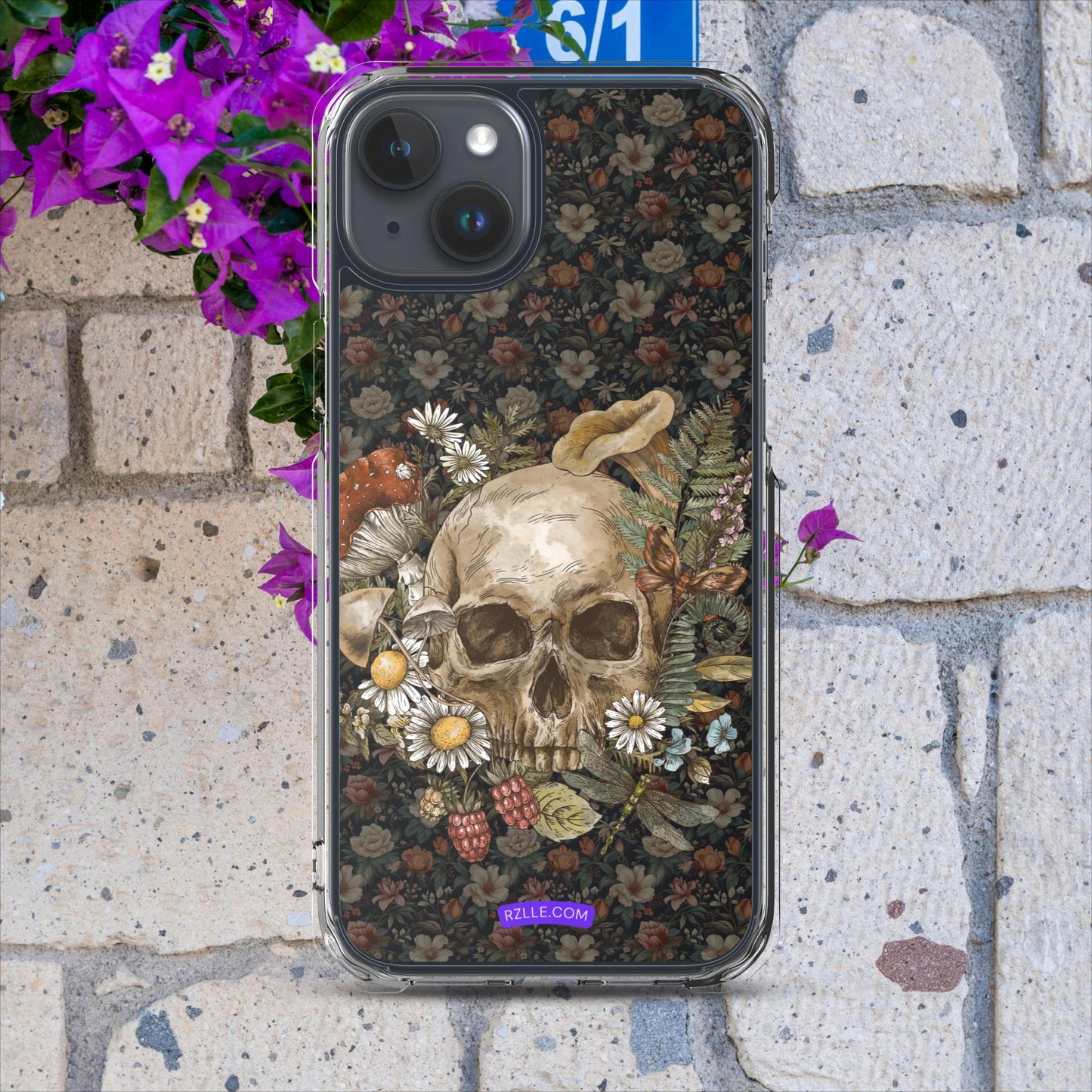 Gothic Skull & Flowers Clear Case for iPhone®