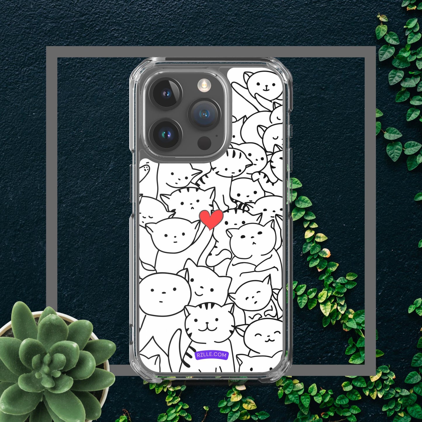 Doodle Cats & Heart Clear Phone Case for iPhone®