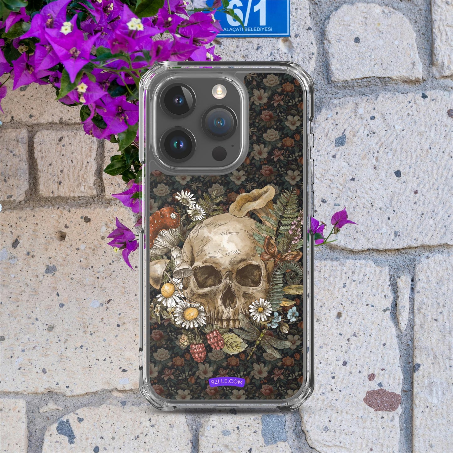 Gothic Skull & Flowers Clear Case for iPhone®