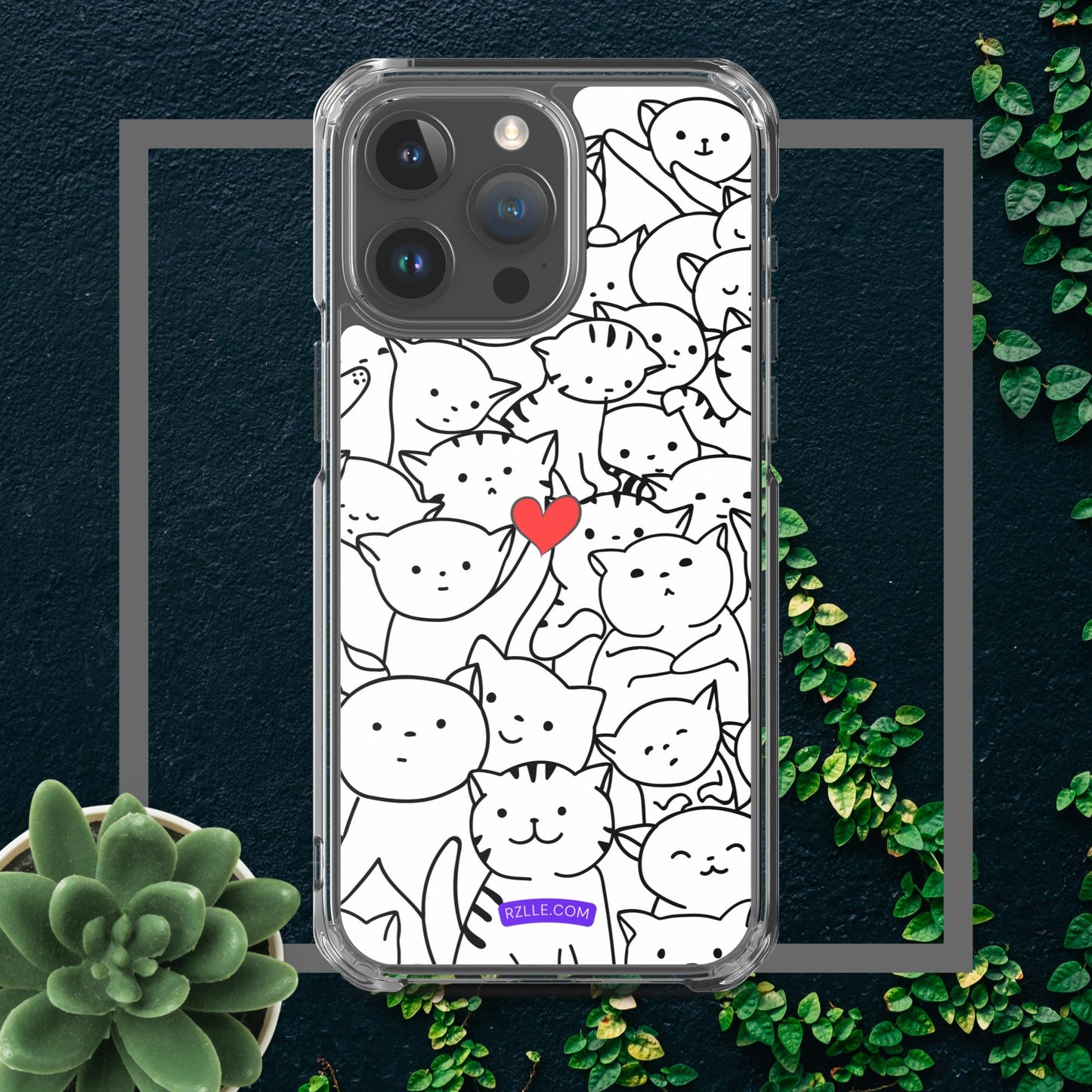 Doodle Cats & Heart Clear Phone Case for iPhone®