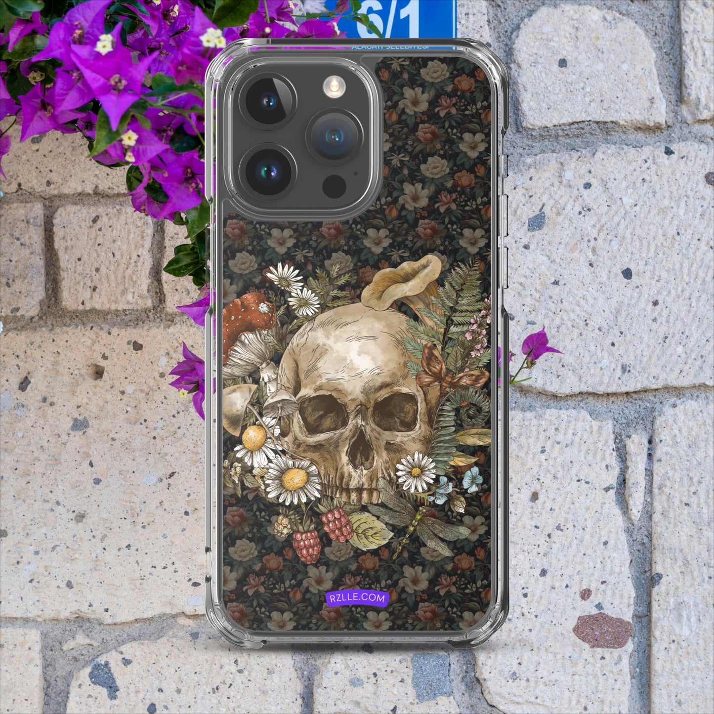 Gothic Skull & Flowers Clear Case for iPhone®