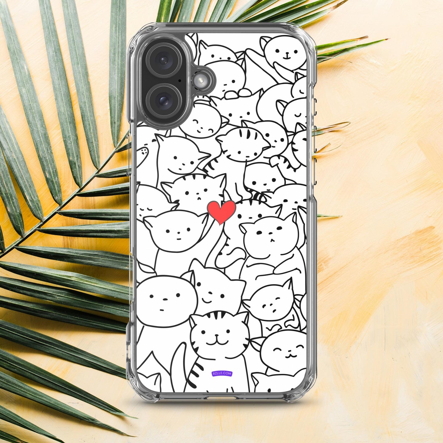 Doodle Cats & Heart Clear Phone Case for iPhone®