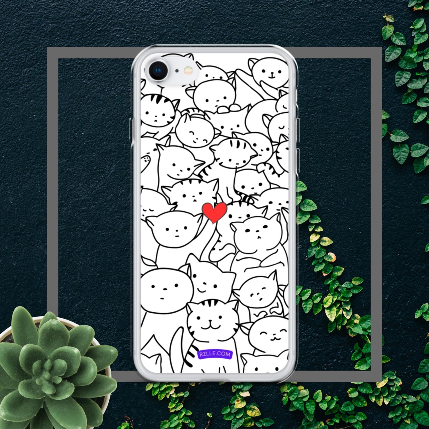 Doodle Cats & Heart Clear Phone Case for iPhone®