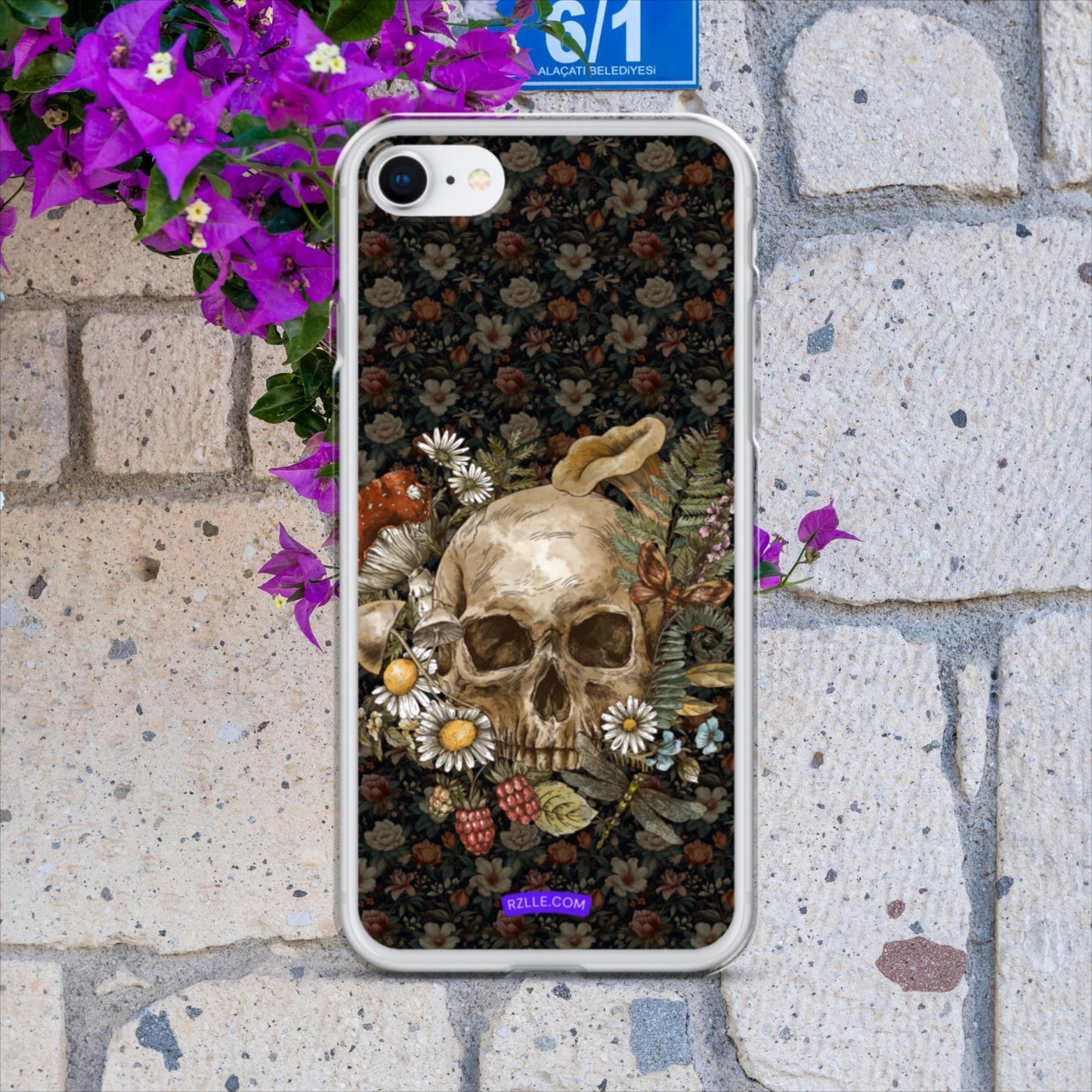 Gothic Skull & Flowers Clear Case for iPhone®