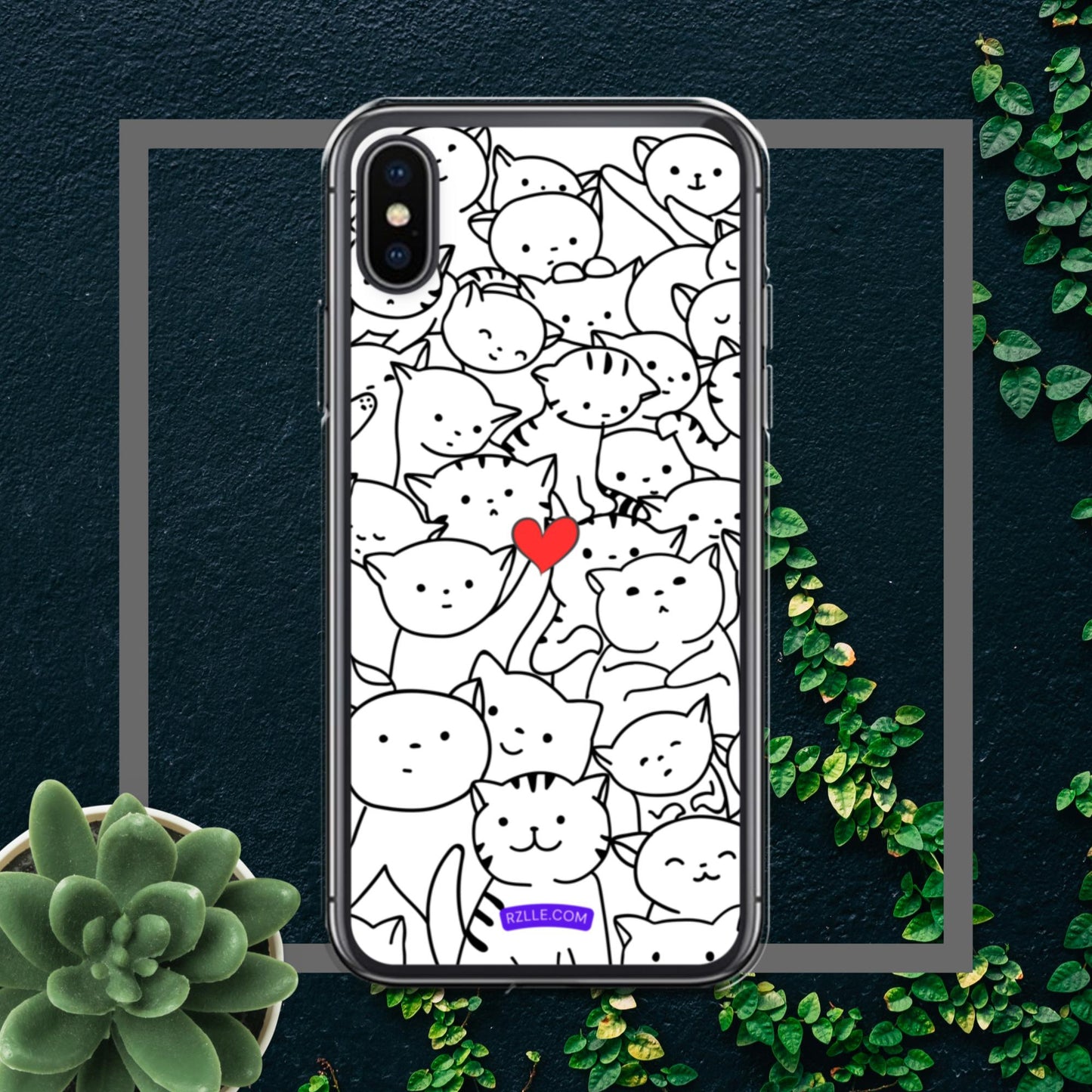 Doodle Cats & Heart Clear Phone Case for iPhone®