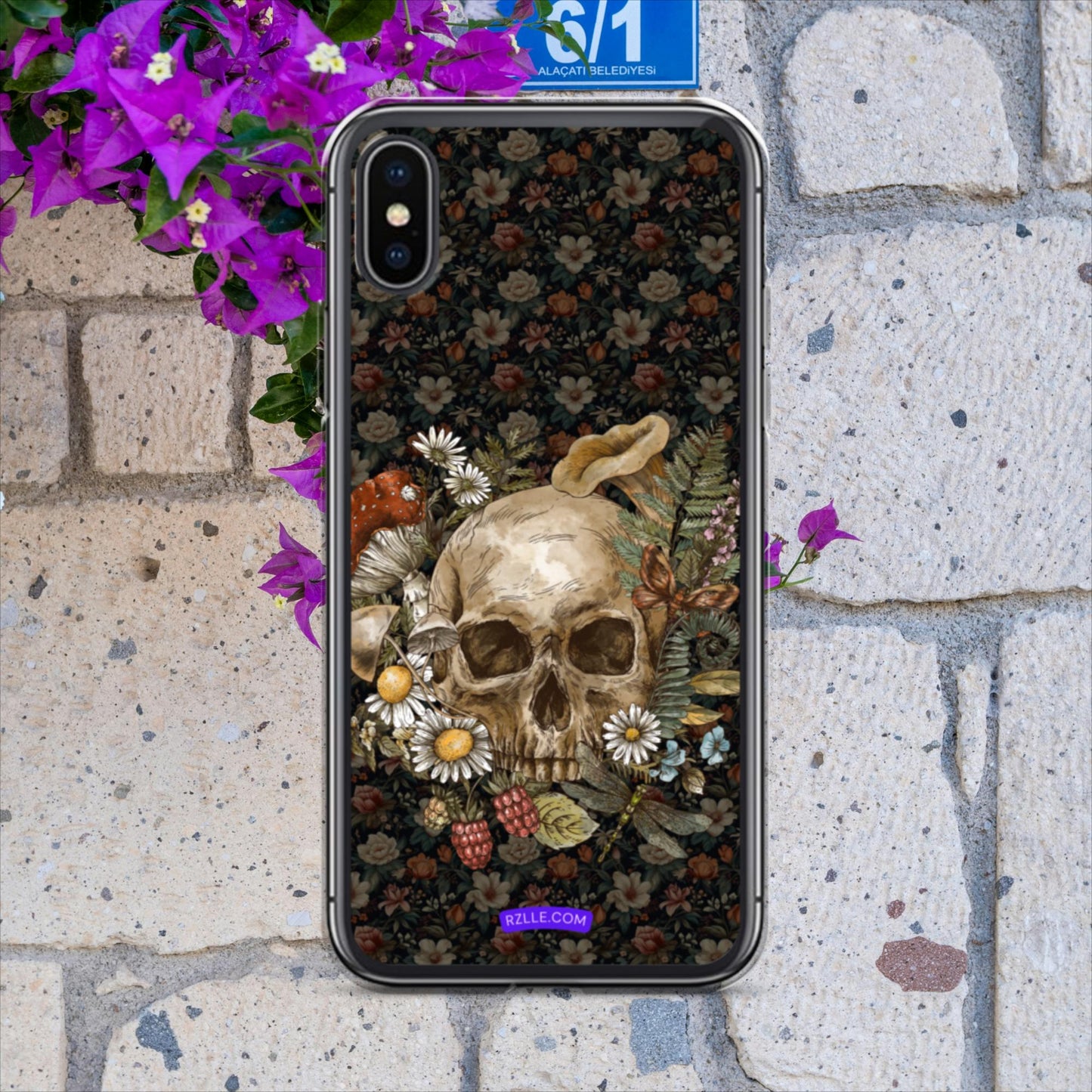 Gothic Skull & Flowers Clear Case for iPhone®