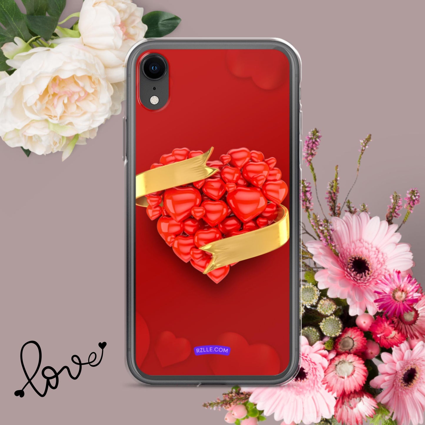 Balloon Hearts With Gold Ribbon Clear Phone Case for iPhone®