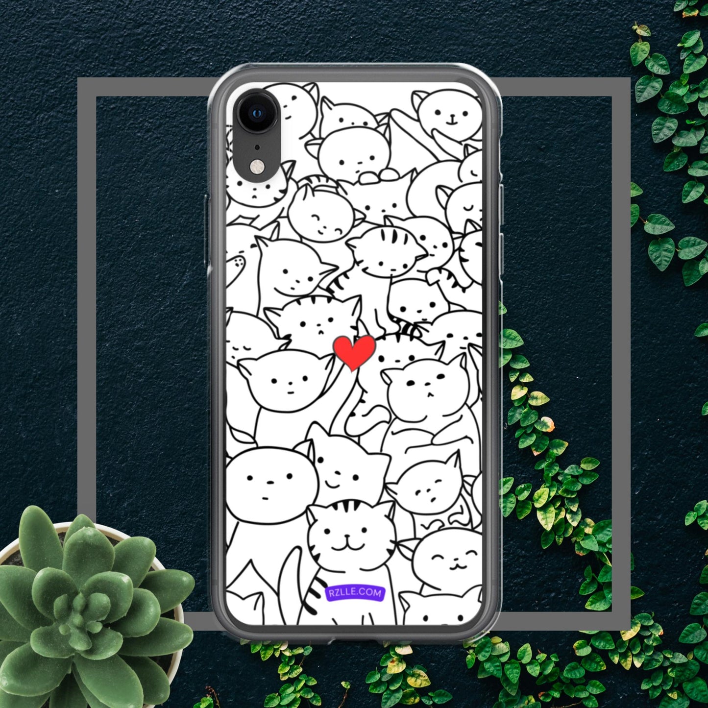 Doodle Cats & Heart Clear Phone Case for iPhone®