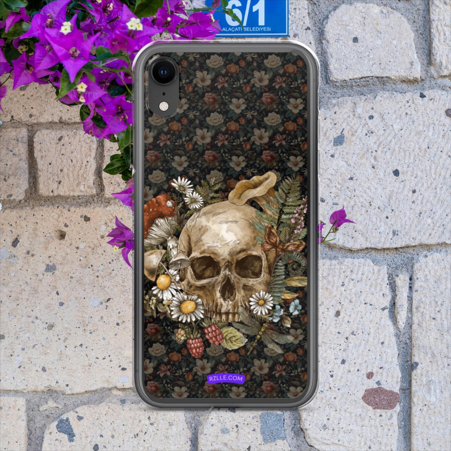 Gothic Skull & Flowers Clear Case for iPhone®