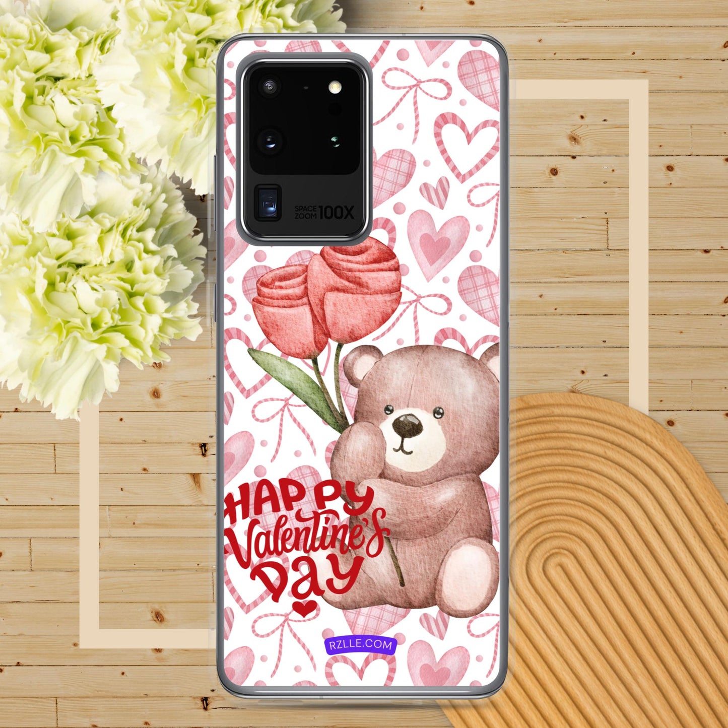 Valentine's Day Bear & Flowers Samsung® Galaxy Clear Phone Case