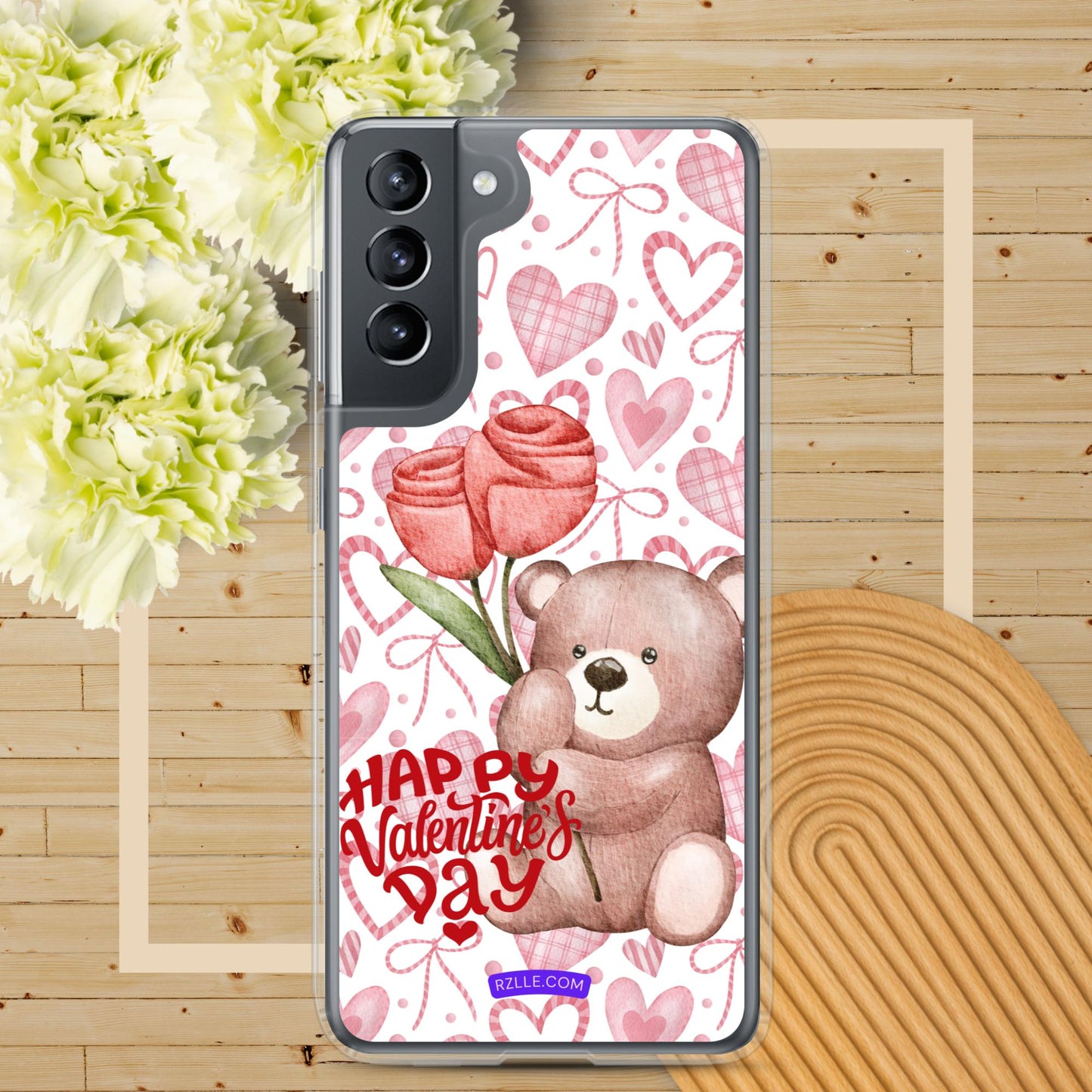 Valentine's Day Bear & Flowers Samsung® Galaxy Clear Phone Case