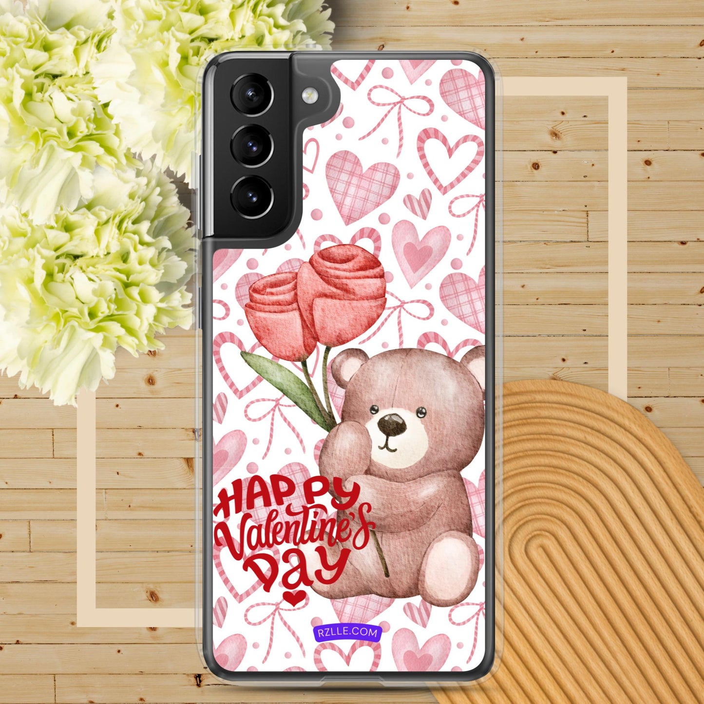 Valentine's Day Bear & Flowers Samsung® Galaxy Clear Phone Case