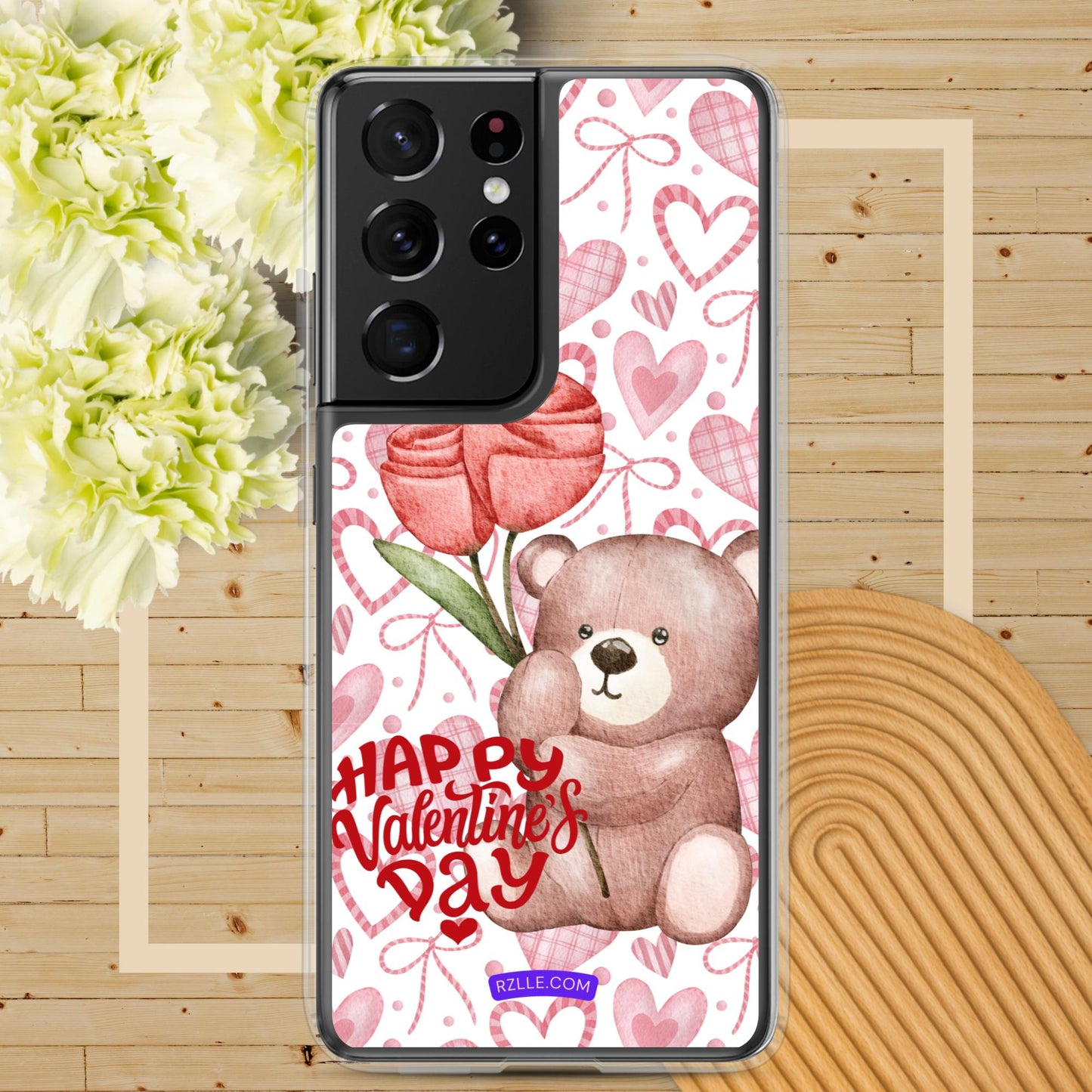 Valentine's Day Bear & Flowers Samsung® Galaxy Clear Phone Case