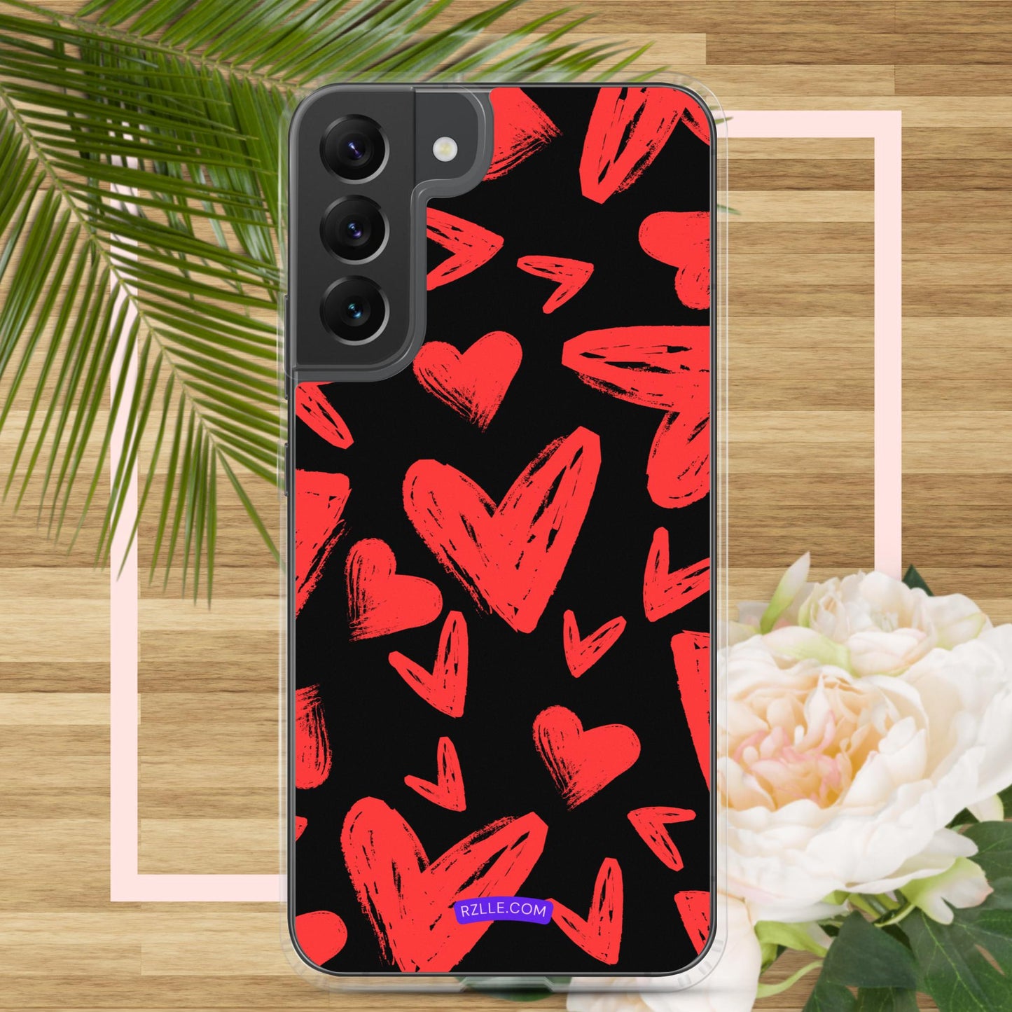 Samsung® Galaxy Clear Phone Case Funky Red Hearts