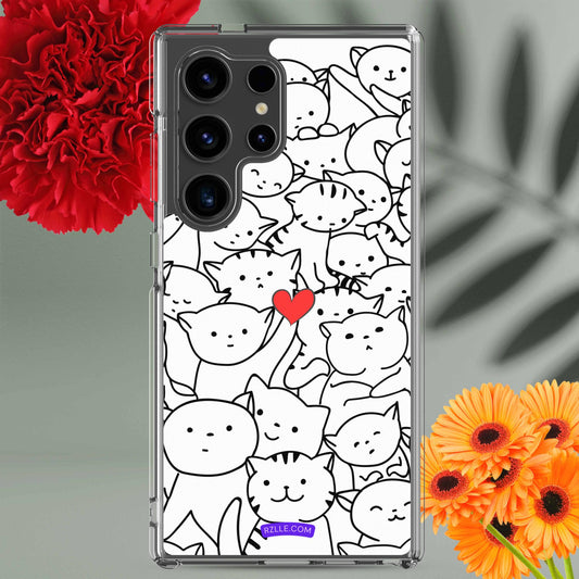 Doodle Cats & Heart Samsung® Galaxy Clear  Phone Case