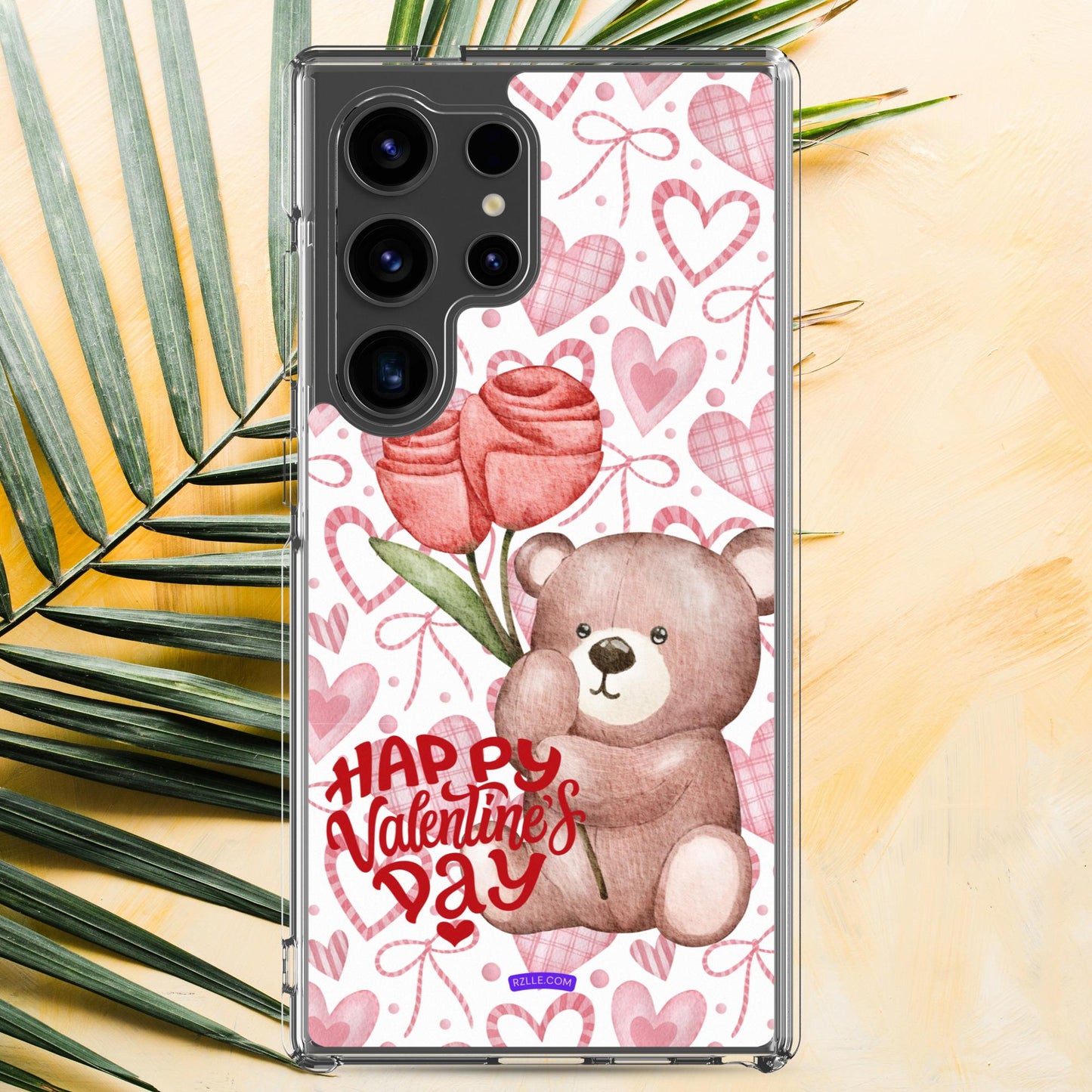 Valentine's Day Bear & Flowers Samsung® Galaxy Clear Phone Case