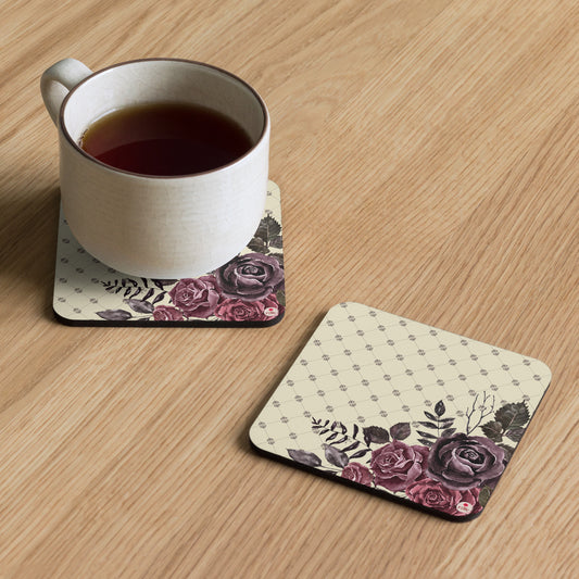 Gothic Vintage Flowers Cork-back coaster