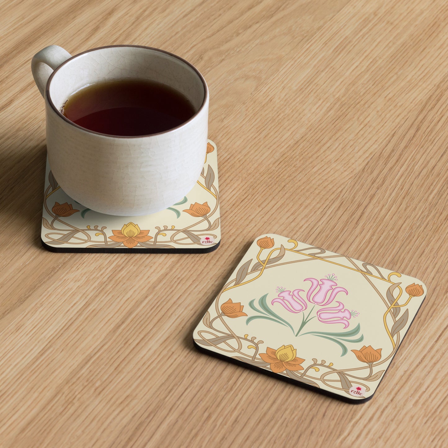 Art Nouveau Flower Cork-back coaster