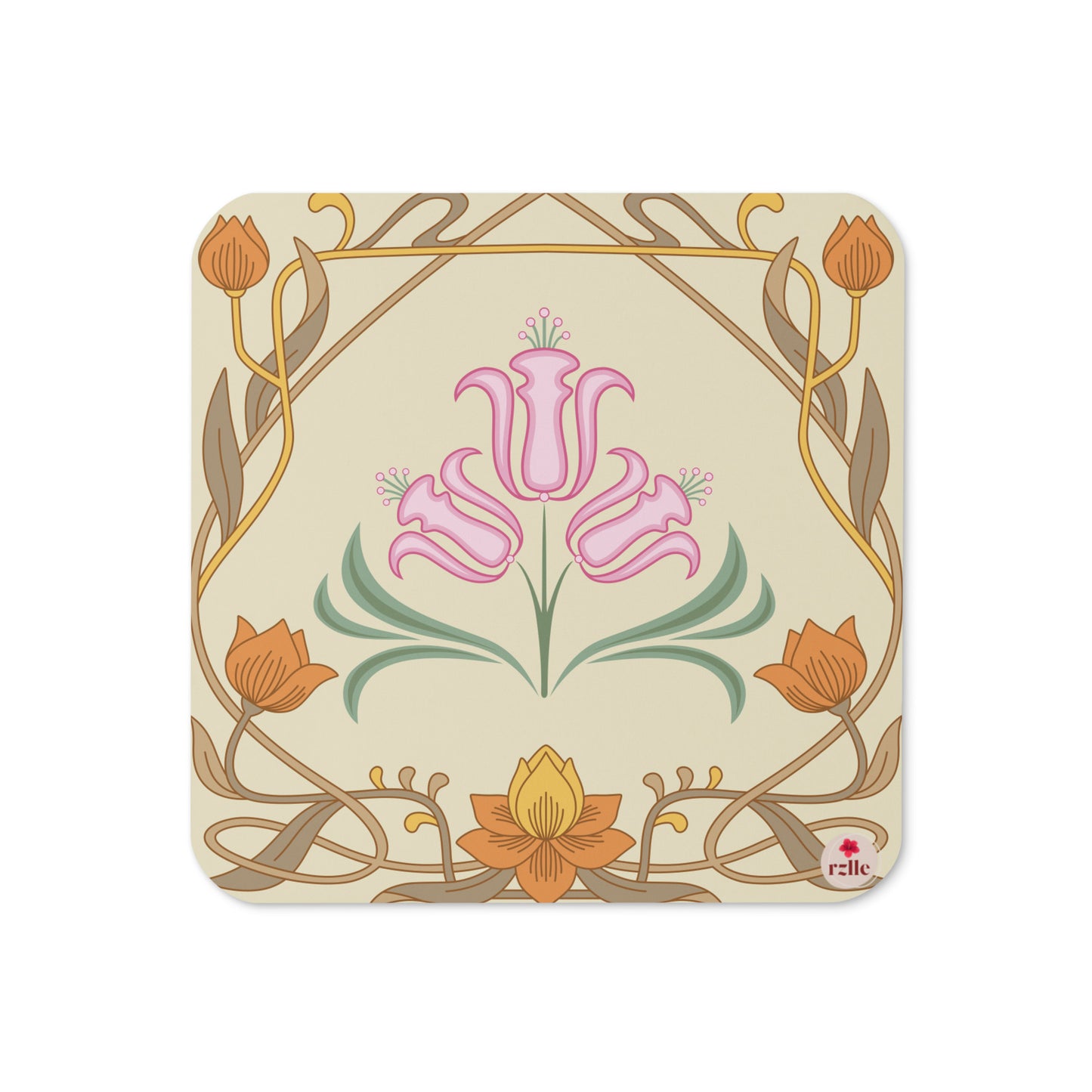 Art Nouveau Flower Cork-back coaster