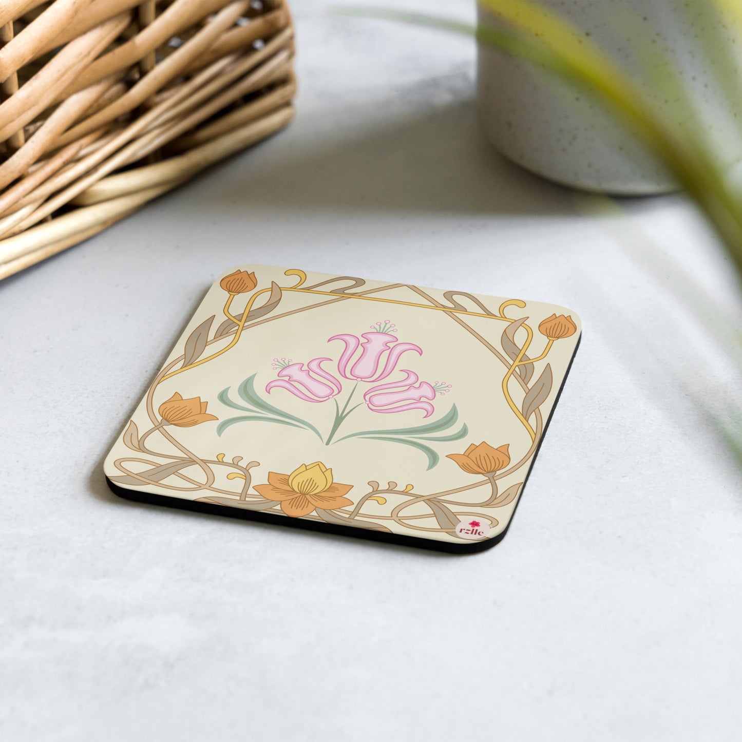 Art Nouveau Flower Cork-back coaster