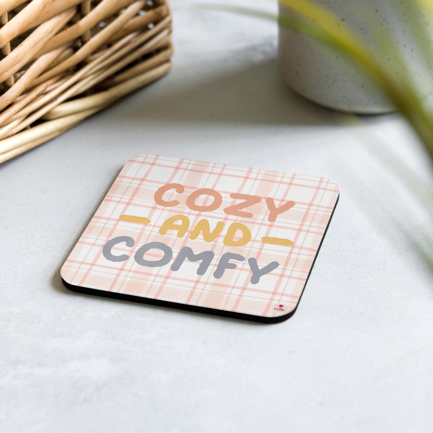 Cozy & Comfy Checkered Cork-back coaster