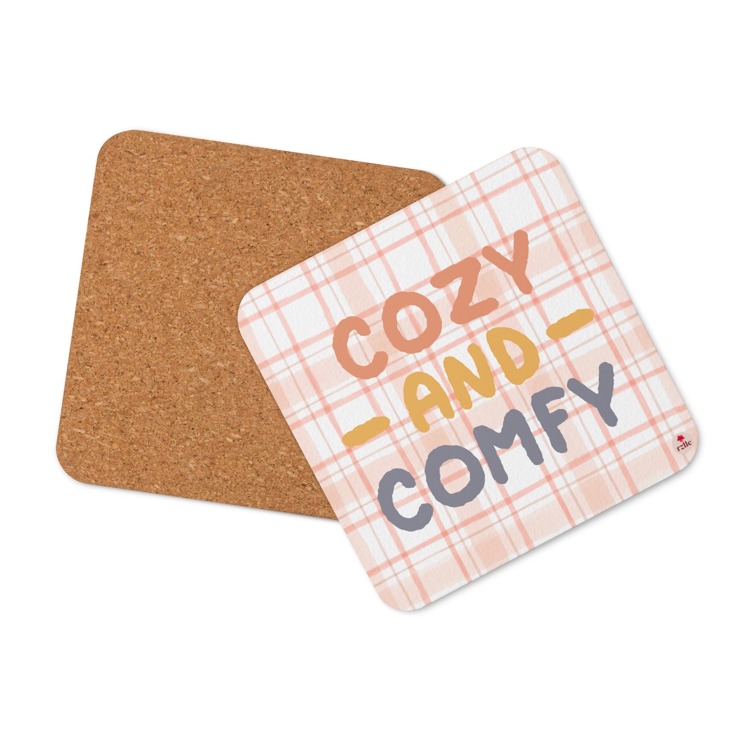 Cozy & Comfy Checkered Cork-back coaster