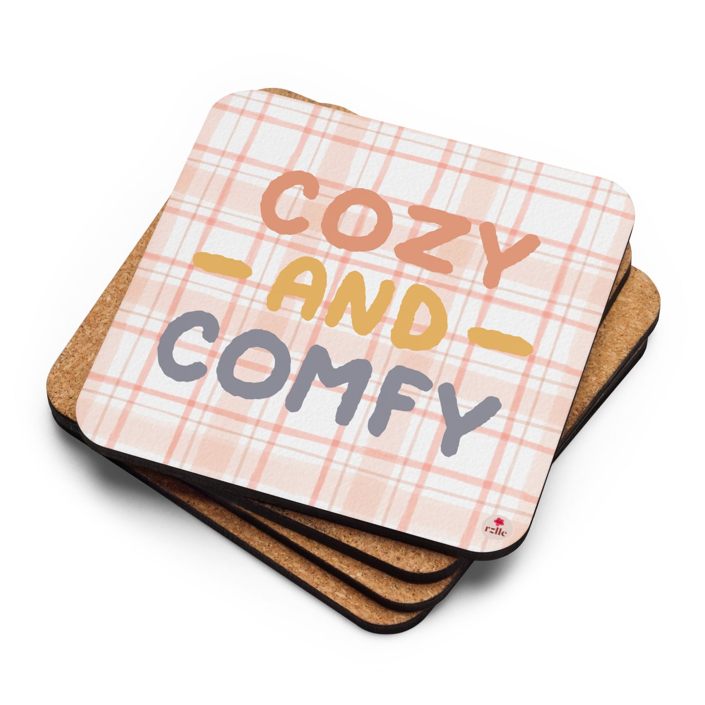 Cozy & Comfy Checkered Cork-back coaster