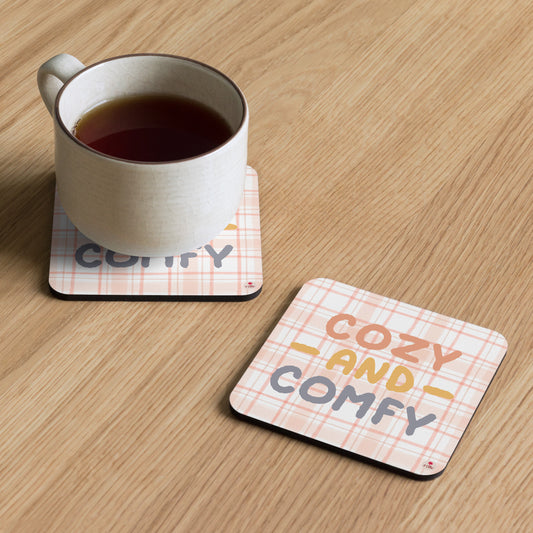 Cozy & Comfy Checkered Cork-back coaster