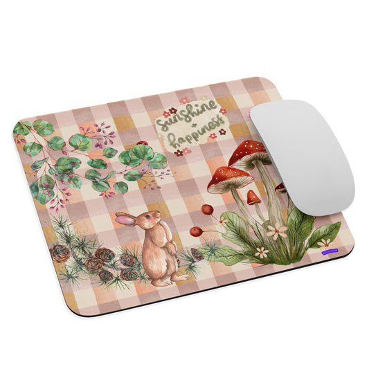 Sunshine + Happiness Bunny Mushroom Garden Mouse pad