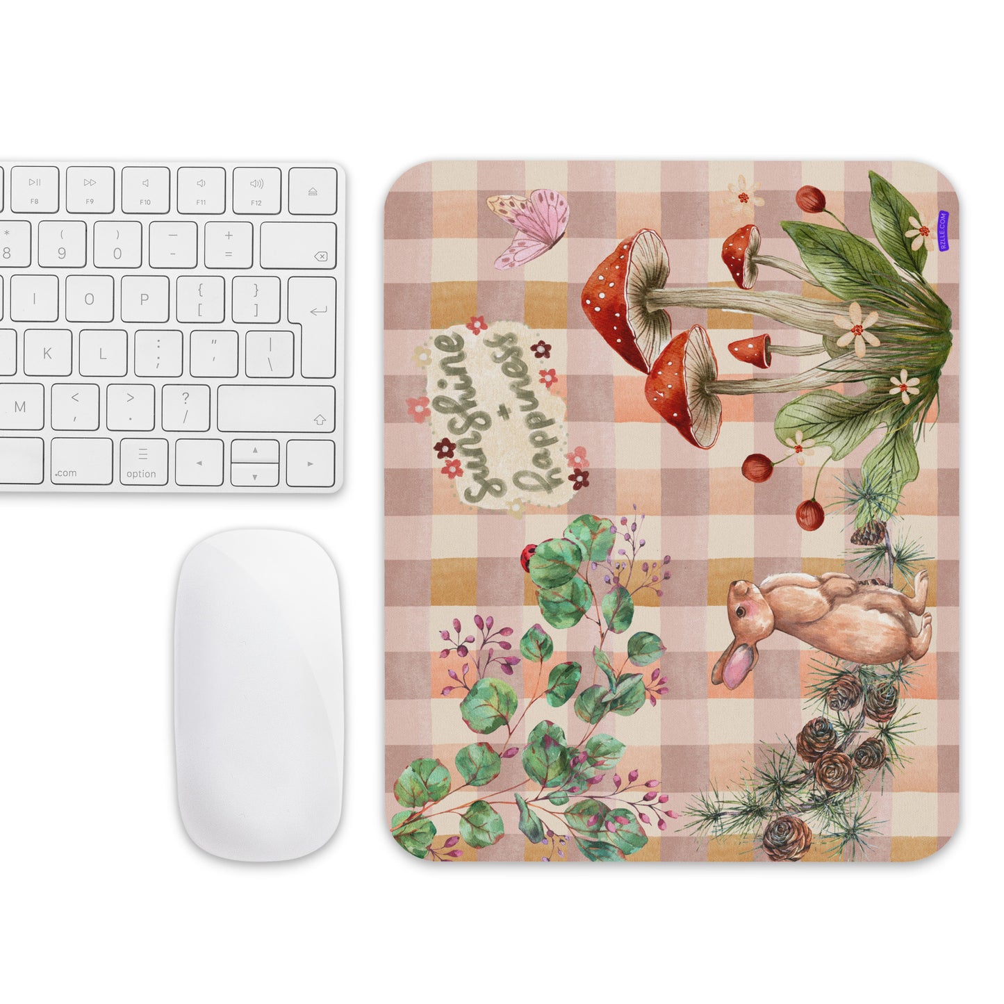 Sunshine + Happiness Bunny Mushroom Garden Mouse pad