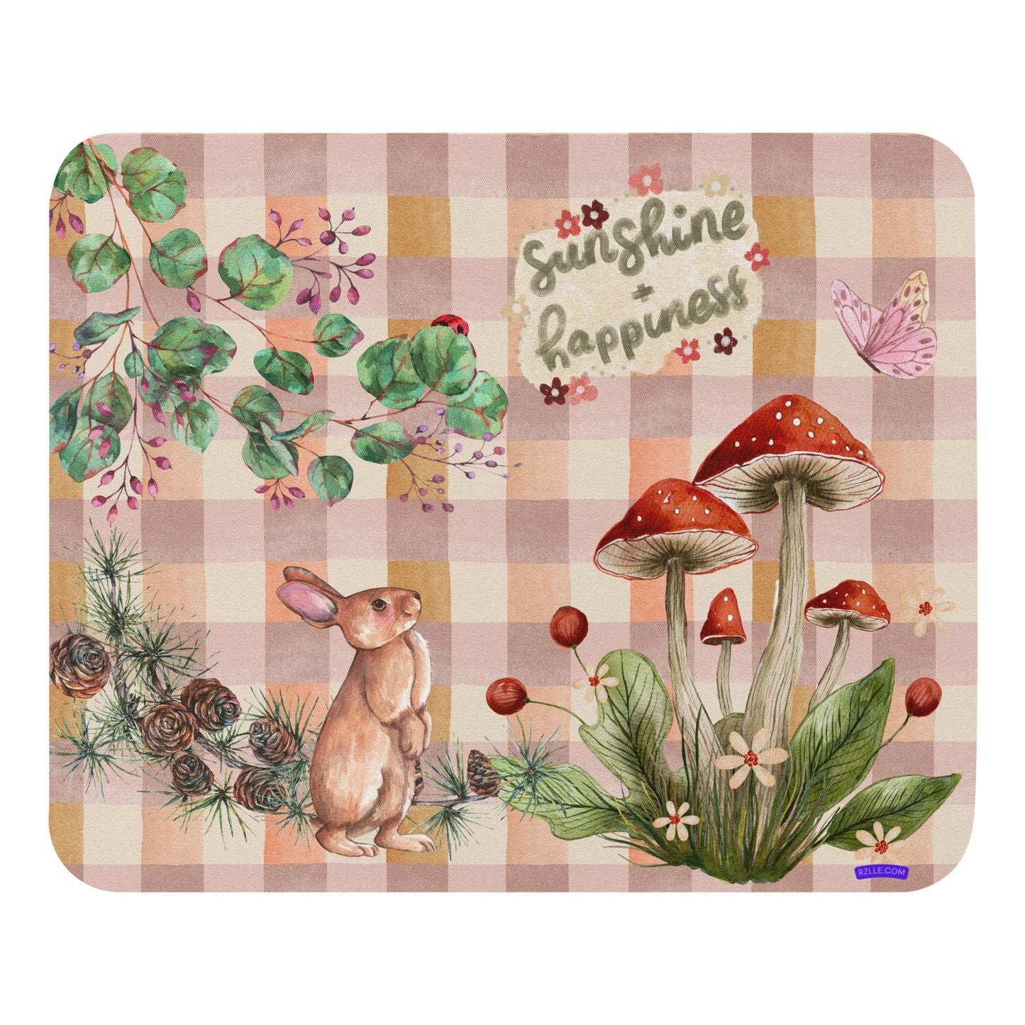 Sunshine + Happiness Bunny Mushroom Garden Mouse pad