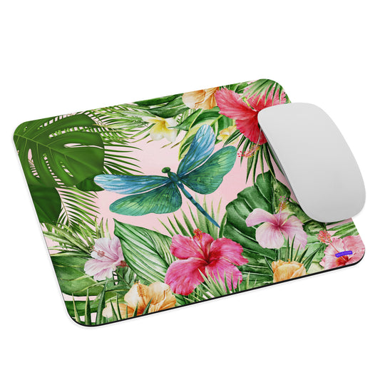 Dragonfly In Tropical Flowers Mouse pad