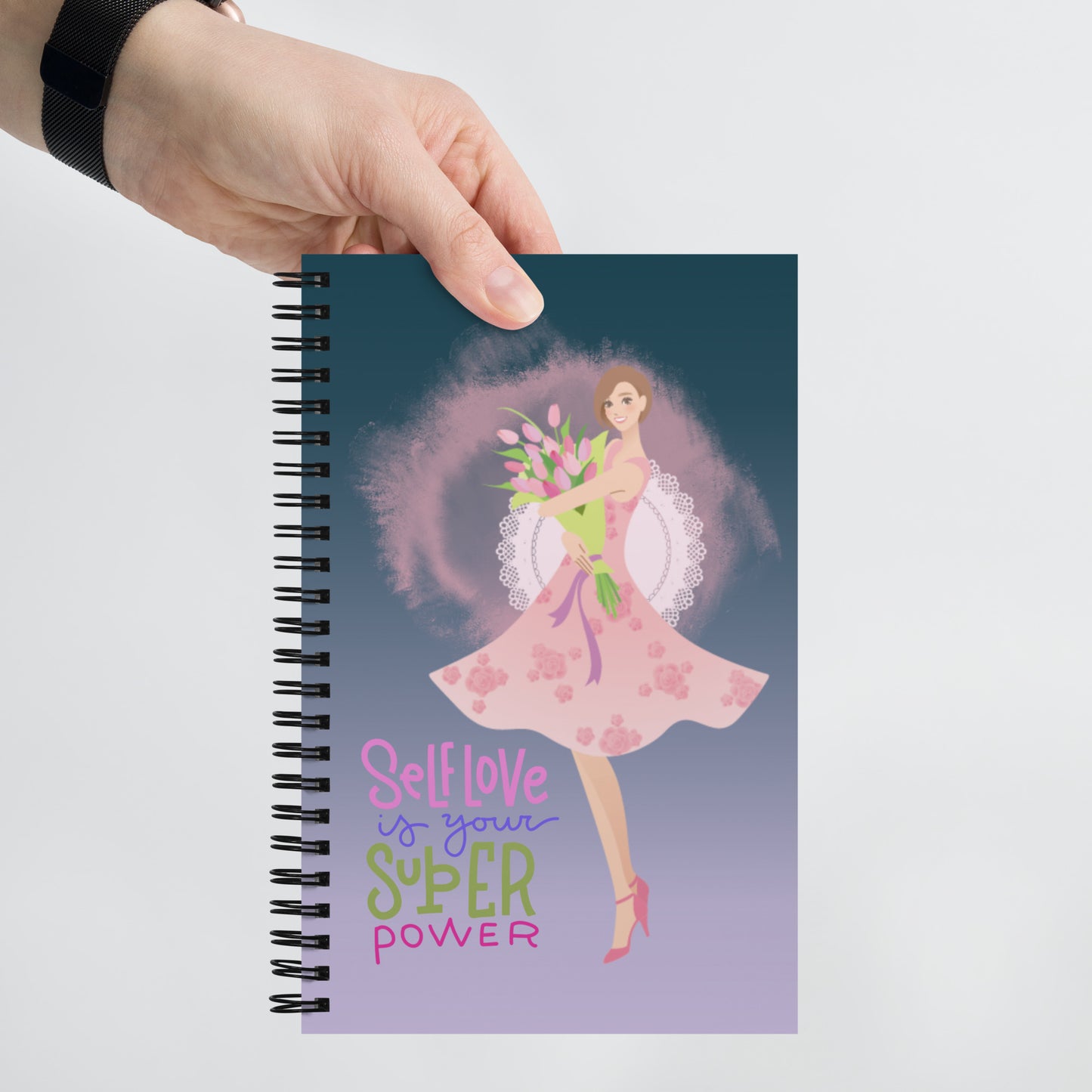 Pretty Girl With Flowers Self Love Spiral notebook