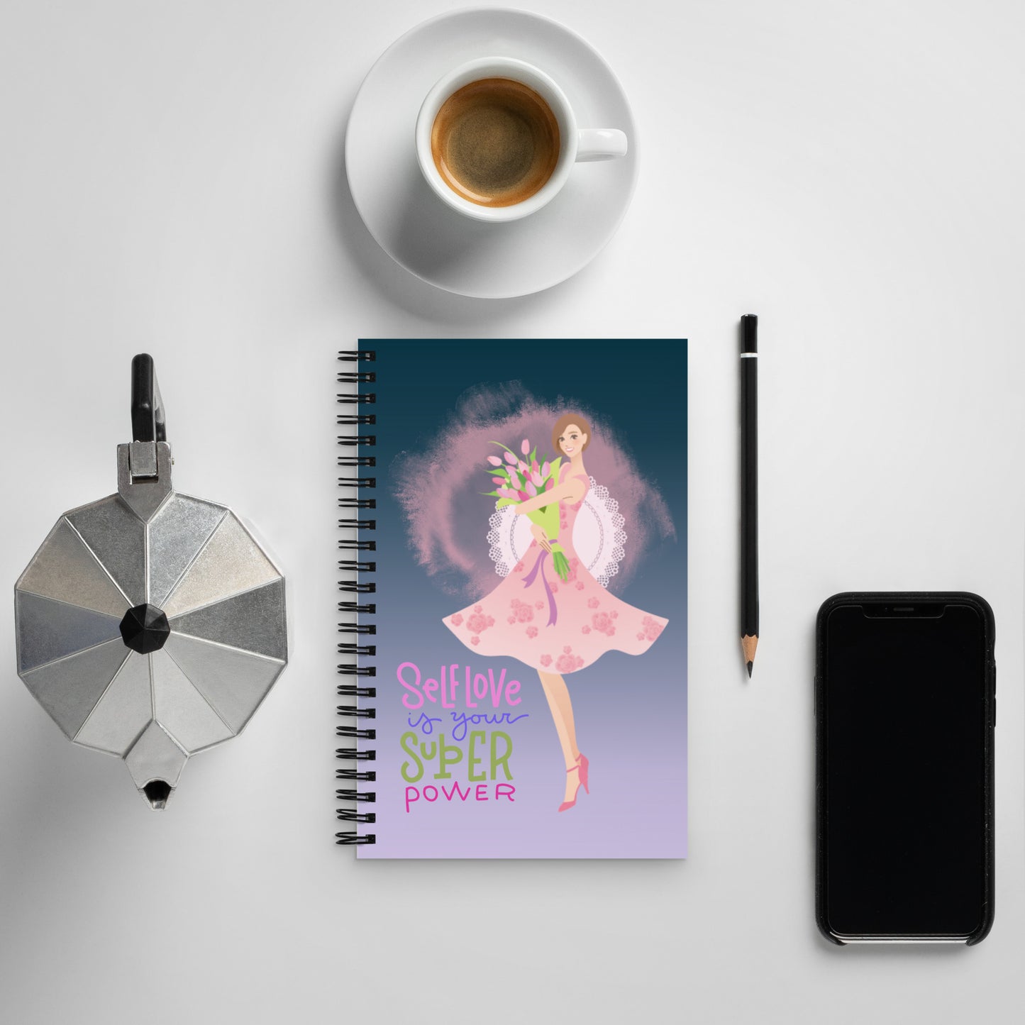 Pretty Girl With Flowers Self Love Spiral notebook