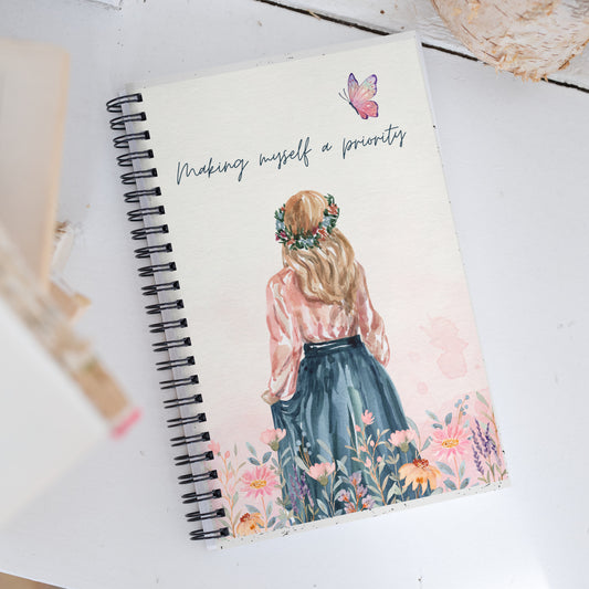 Floral Watercolor Make Myself A Priority Spiral notebook