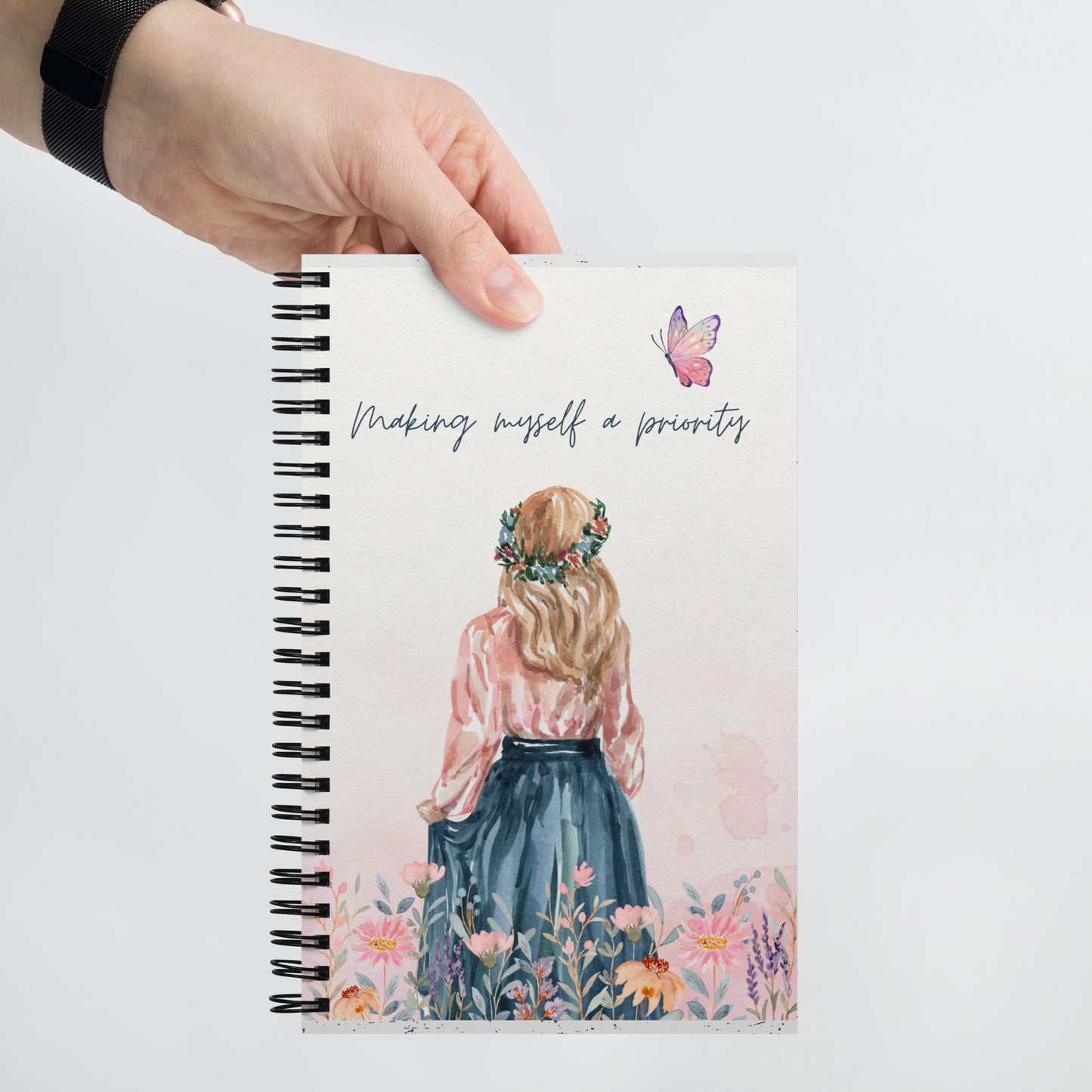 Floral Watercolor Make Myself A Priority Spiral notebook