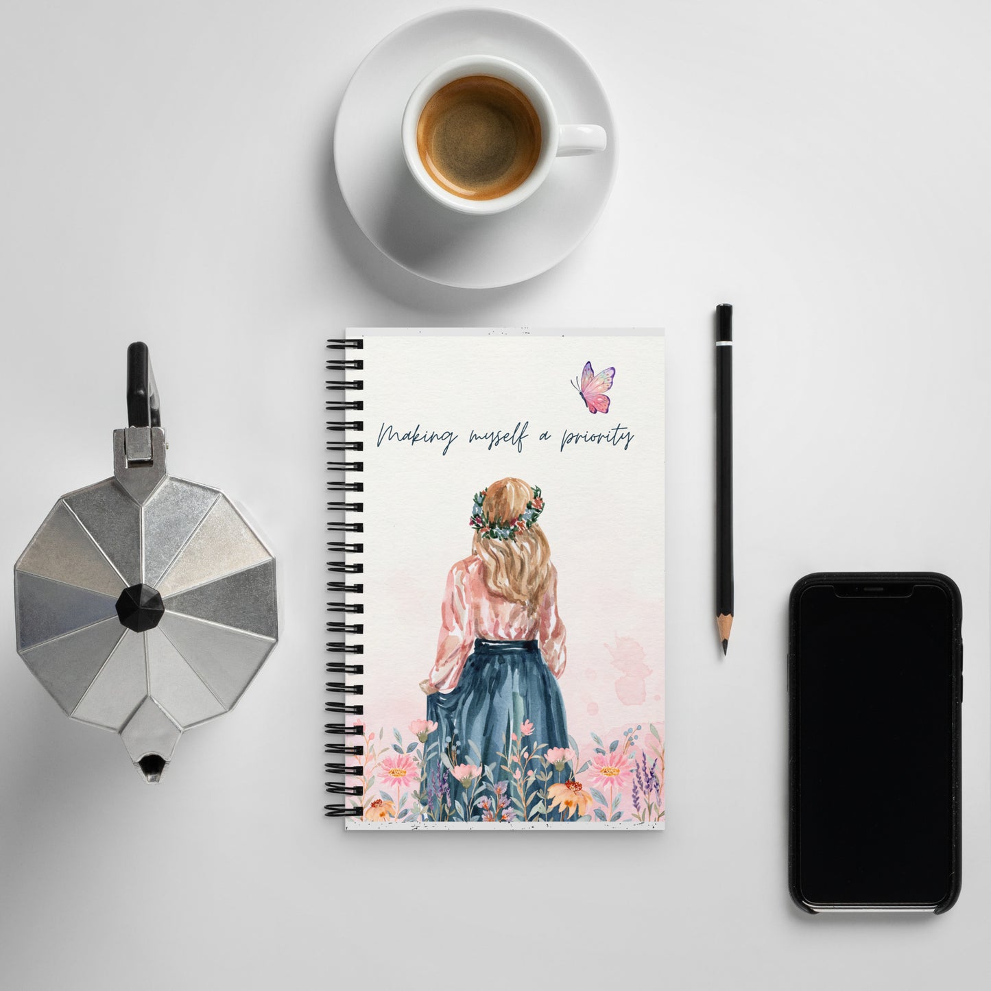 Floral Watercolor Make Myself A Priority Spiral notebook