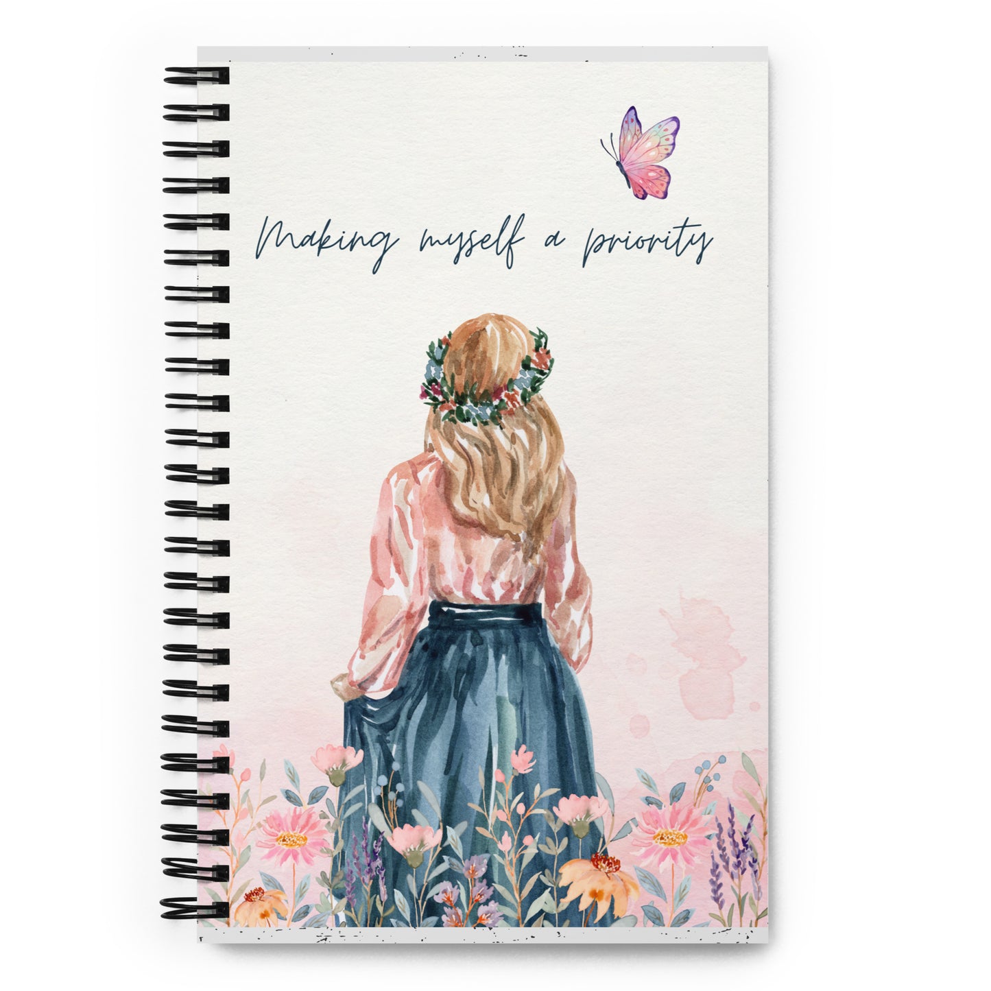 Floral Watercolor Make Myself A Priority Spiral notebook