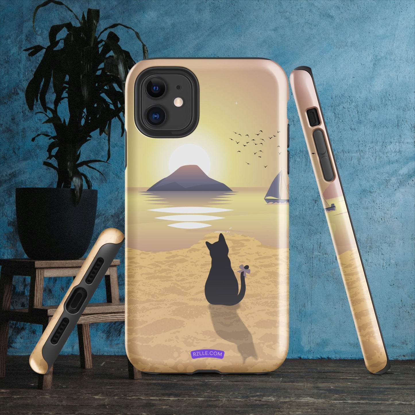 Cat & Sunset Tough Phone Case for iPhone® 15, iPhone 14, iPhone 13, iPhone 12, iPhone 11, Gift For iPhone Owners