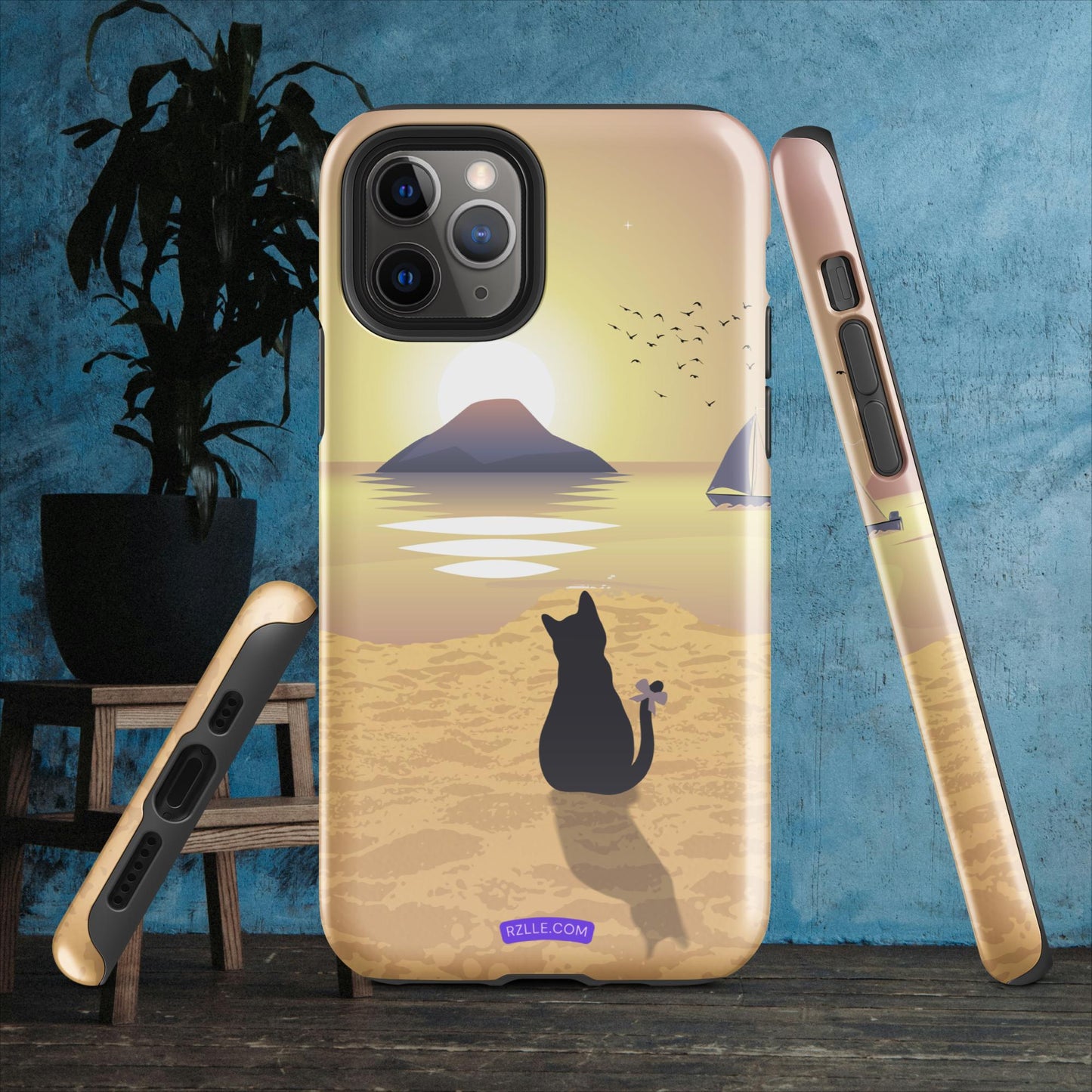 Cat & Sunset Tough Phone Case for iPhone® 15, iPhone 14, iPhone 13, iPhone 12, iPhone 11, Gift For iPhone Owners