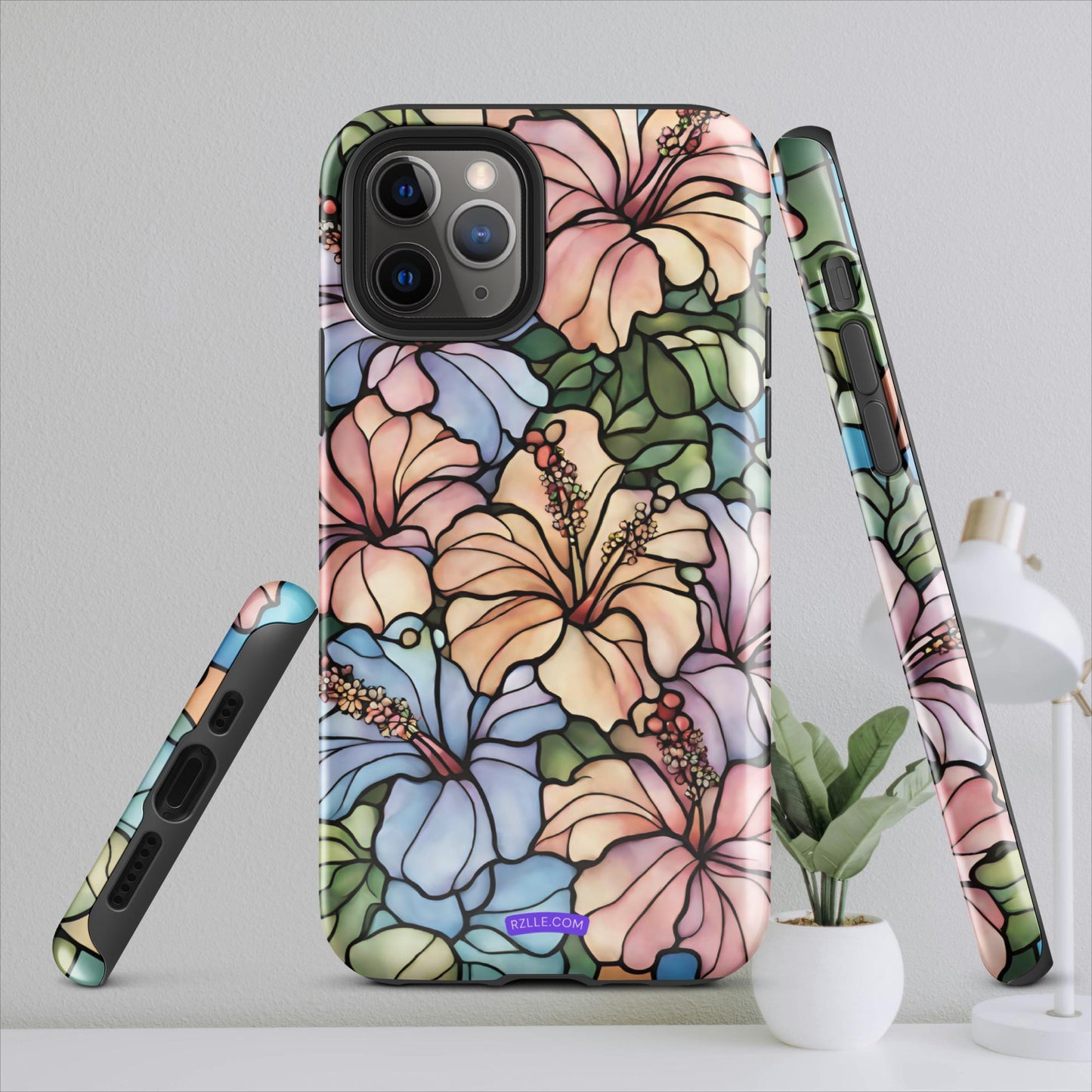 Stained Glass Hibiscus Flowers Tough Case for iPhone®