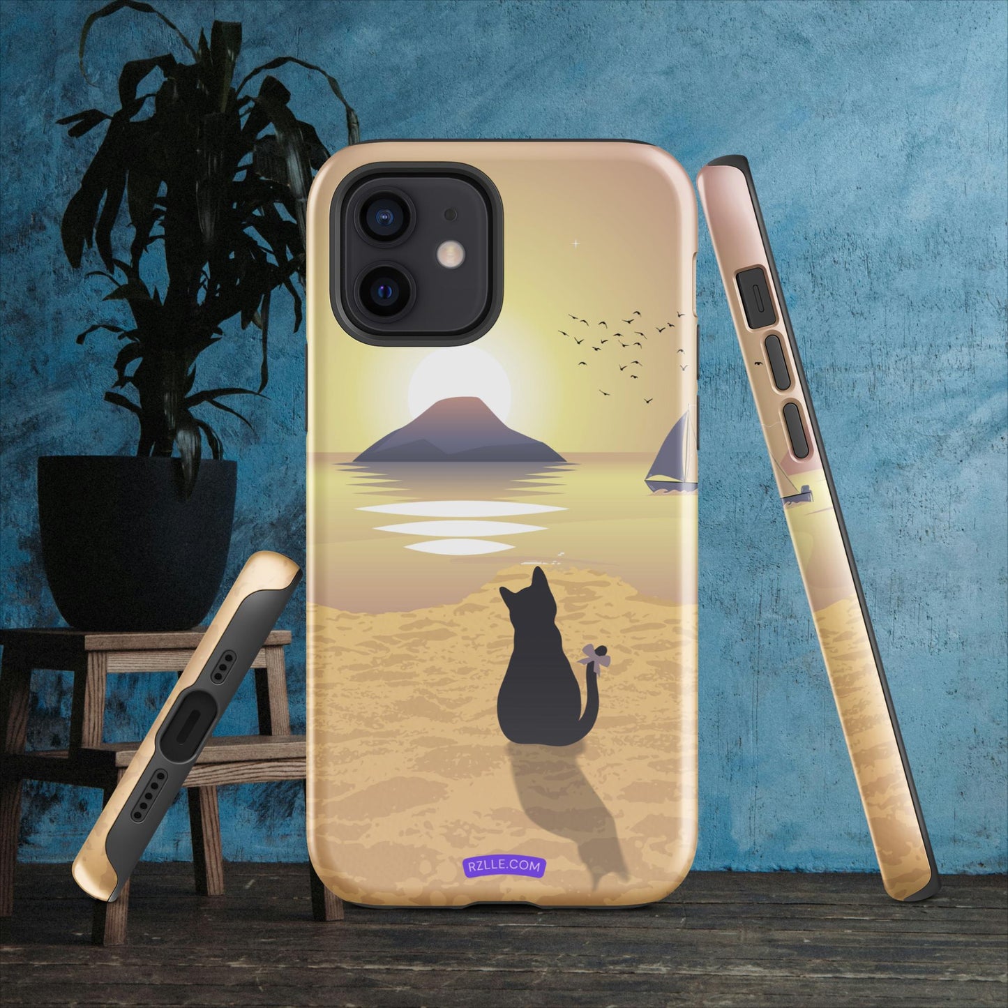 Cat & Sunset Tough Phone Case for iPhone® 15, iPhone 14, iPhone 13, iPhone 12, iPhone 11, Gift For iPhone Owners