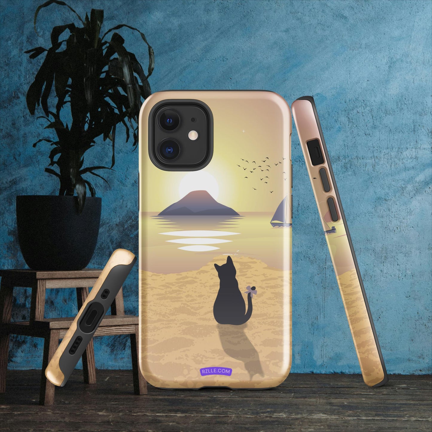 Cat & Sunset Tough Phone Case for iPhone® 15, iPhone 14, iPhone 13, iPhone 12, iPhone 11, Gift For iPhone Owners