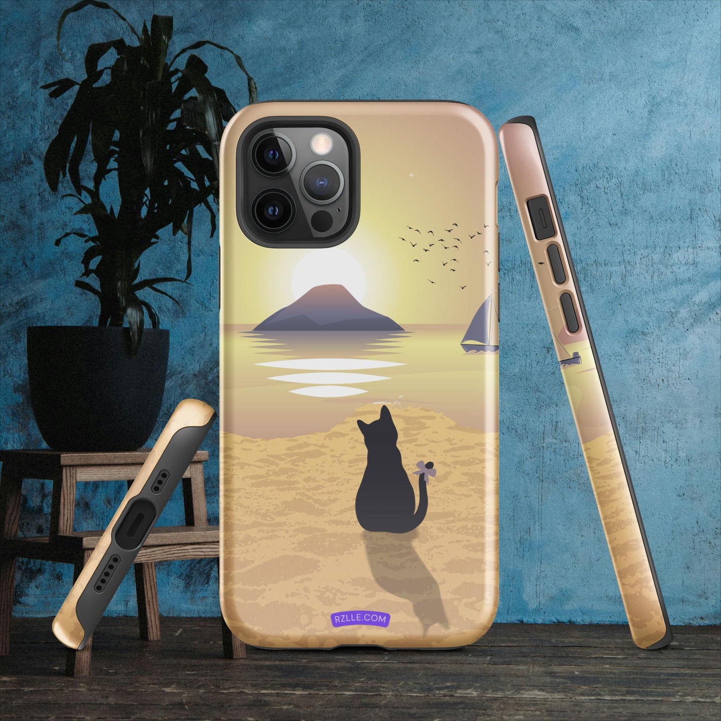 Cat & Sunset Tough Phone Case for iPhone® 15, iPhone 14, iPhone 13, iPhone 12, iPhone 11, Gift For iPhone Owners