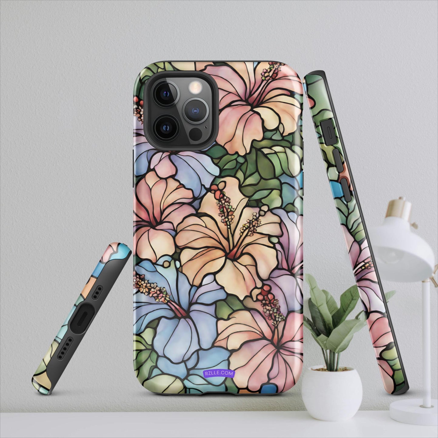 Stained Glass Hibiscus Flowers Tough Case for iPhone®