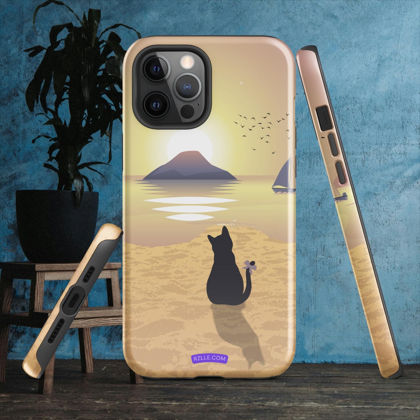 Cat & Sunset Tough Phone Case for iPhone® 15, iPhone 14, iPhone 13, iPhone 12, iPhone 11, Gift For iPhone Owners